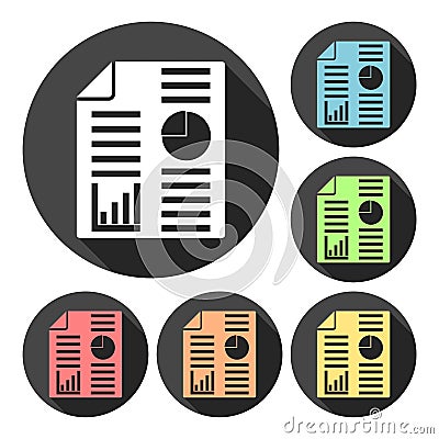Business report icons set with long shadow Vector Illustration