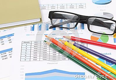 Business report and pencils Stock Photo