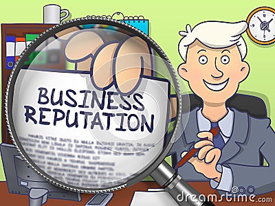 Business Reputation through Magnifier. Doodle Style. Stock Photo