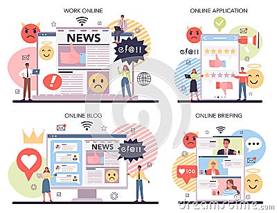 Business reputation online service or platform set. Building relationship Vector Illustration