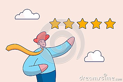 Business reputation and satisfaction concept. Customer feedback 5 stars rating, best quality, excellence high Vector Illustration