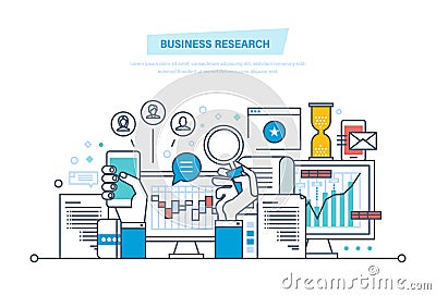 Business research. Business analysis, data analytics, strategy statistic and planning. Vector Illustration