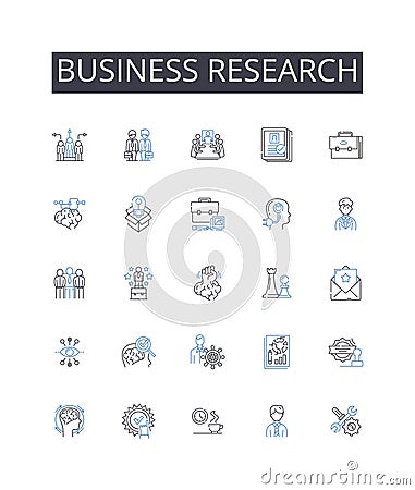 Business research line icons collection. Market analysis, Economic study, Financial research, Environmental scanning Vector Illustration