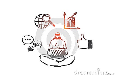 Business research, multitasking concept sketch. Hand drawn isolated vector Vector Illustration