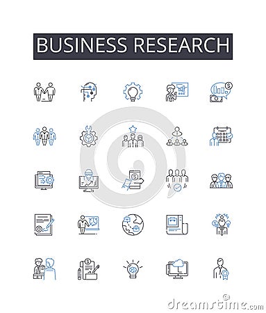 Business research line icons collection. Market analysis, Economic study, Financial research, Environmental scanning Vector Illustration