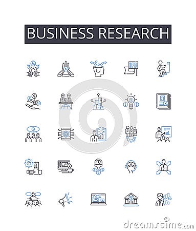 Business research line icons collection. Market analysis, Economic study, Financial research, Environmental scanning Vector Illustration