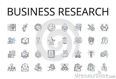 Business research line icons collection. Market analysis, Economic study, Financial research, Environmental scanning Vector Illustration