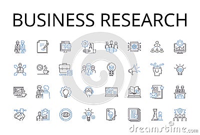 Business research line icons collection. Market analysis, Economic study, Financial research, Environmental scanning Vector Illustration