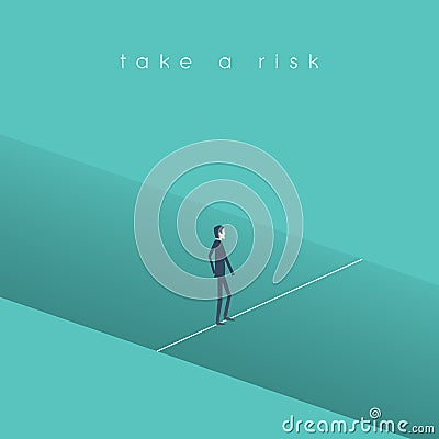 Business risk vector concept with businessman walking over hole on a line rope. Symbol of business challenge Vector Illustration