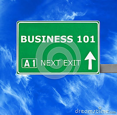 BUSINESS 101 road sign against clear blue sky Stock Photo