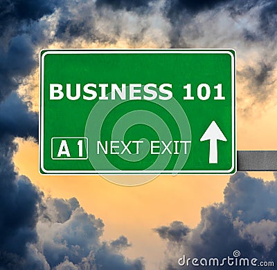 BUSINESS 101 road sign against clear blue sky Stock Photo