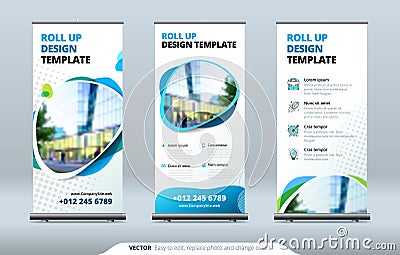 Business Roll Up Banner stand. Presentation concept. Abstract modern roll up background. Vertical roll up template Vector Illustration