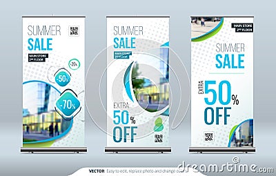 Business Roll Up Banner stand. Presentation concept. Abstract modern roll up background. Vertical roll up template Vector Illustration