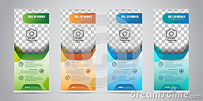 Business Roll Up Banner with 4 Various Color. Standee Vector Illustration