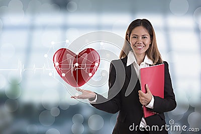 Business salesman agent hand holding red heart. concept accident Stock Photo