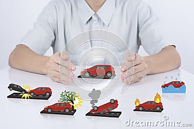 Business salesman agent protection car insurance. Stock Photo