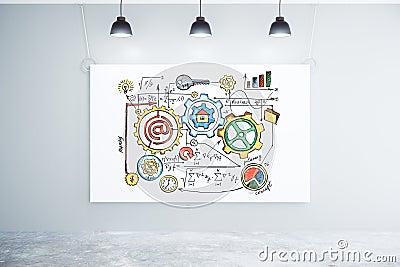 Business scheme concept on white big poster in empty room with l Stock Photo