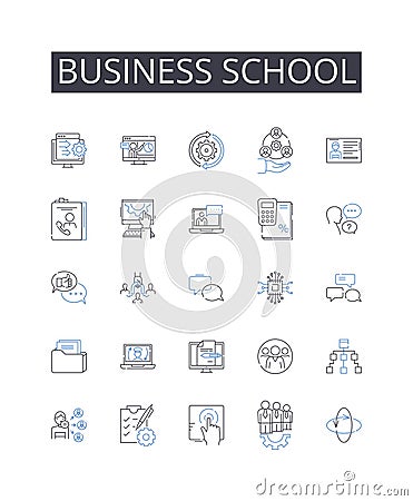 Business school line icons collection. Drill, Run-through, Reiteration, Training, Refinement, Preparation, Rehearse Stock Photo