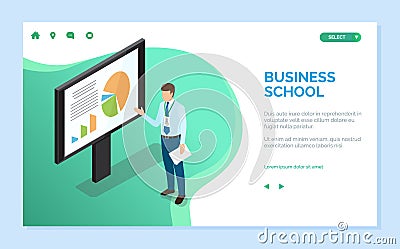 Business School, Man with Clipboard and Charts Vector Illustration