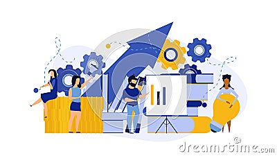 Business school vector flat illustration service team. Cloud people education book knowledge banner training concept. Online Vector Illustration