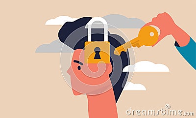 Business secret and padlock secure man. Privacy idea and discovery intelligence opportunity vector illustration concept. Vector Illustration