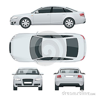 Business sedan vehicle. Car template vector illustration View front, rear, side, top. Change the color in one Vector Illustration