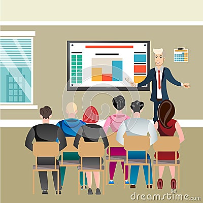 Business seminar in office with people Vector Illustration