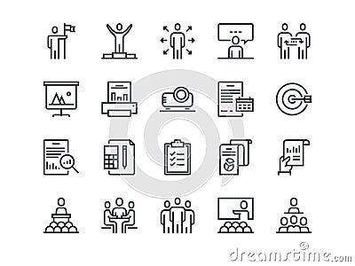 Business. Set of outline vector icons. Includes such as Business Meeting, Handshake, Agreement, One on One Meeting and Vector Illustration