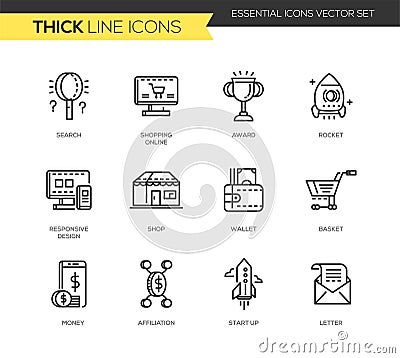 Business, shopping modern thick line design icons set Vector Illustration