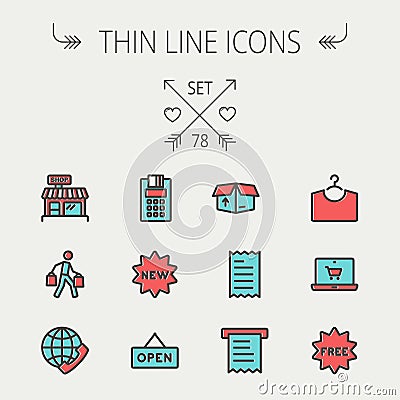 Business shopping thin line icon set Vector Illustration