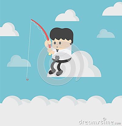 business sitting fishing on the cloud and plans strategy of his Vector Illustration