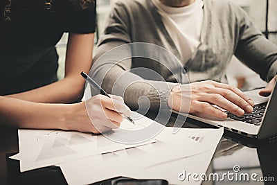 Business situation, signs contracts. Closeup photo finance manager working modern office with new business project Stock Photo