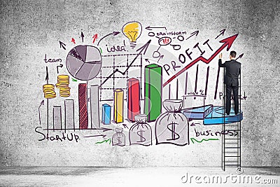 Business sketch on brick wall Stock Photo