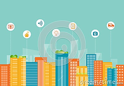 Business smart city.internet connection.social Vector Illustration