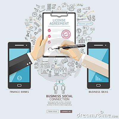 Business social connection technology conceptual design. Vector Illustration