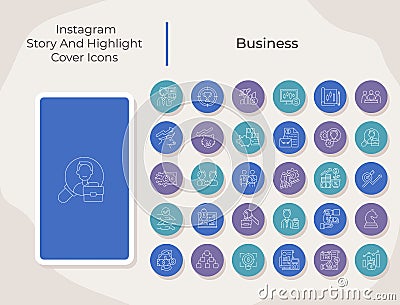 Business social media story and highlight cover icons set Vector Illustration