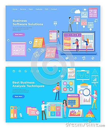 Business Software Solution, Analysis Techniques Vector Illustration