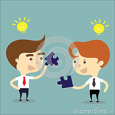 Business solution concept.Two businessmans success with idea to Vector Illustration