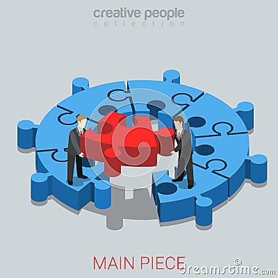 Business solution main peice puzzle flat 3d isometric vector Vector Illustration