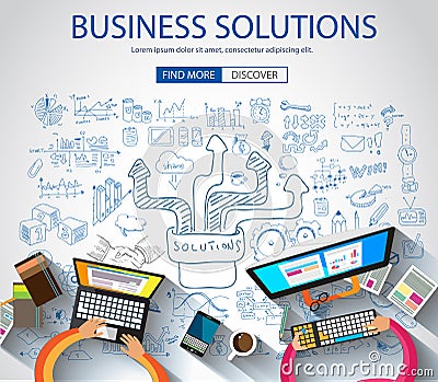 Business Solutions concept with Doodle design style :finding solution Vector Illustration