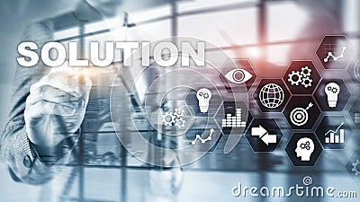 Business solutions, success and strategy concept. Structuring virtual diagram of business process with solutions. Stock Photo