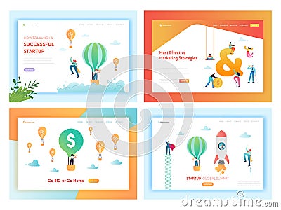 Business Solutions Successful Startup Landing Page Vector Illustration