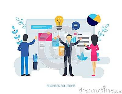 Business solutions, system of increase performance, planning, analysis financial indicator. Vector Illustration