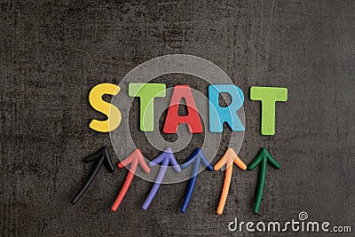 Business start begin the journey concept, colorful arrows point Stock Photo