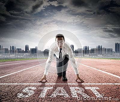 Business start - businessman ready for competition Stock Photo