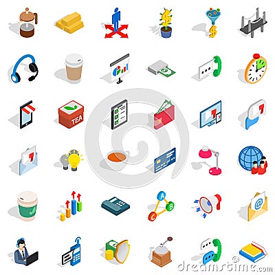 Business start icons set, isometric style Vector Illustration