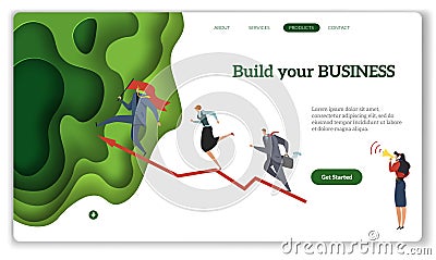 Business start landing. Build your business modern startup concept, internet website or mobile apps with header flat Vector Illustration