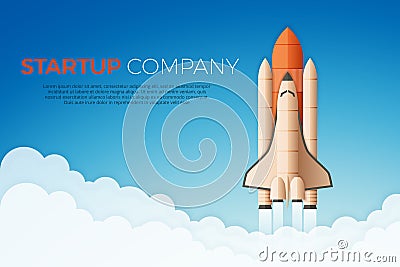 Business startup concept. Rocket or space shuttle launch. Vector Illustration