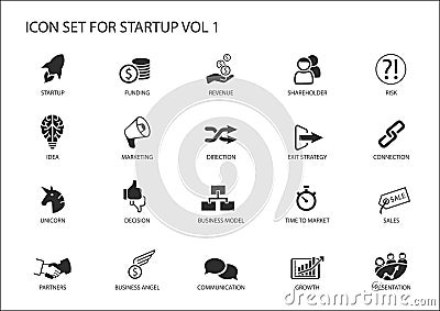 Business startup icon set. Vector symbols for various business situations Vector Illustration