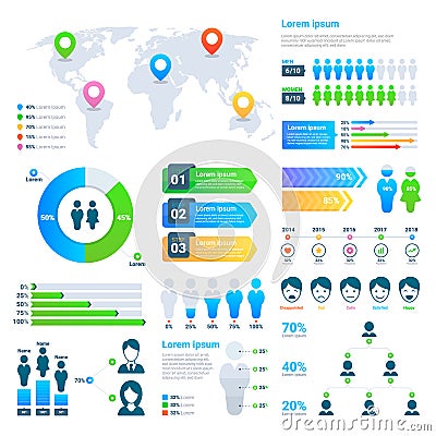 Business statistics graph, demographics population chart, people modern infographic Vector Illustration